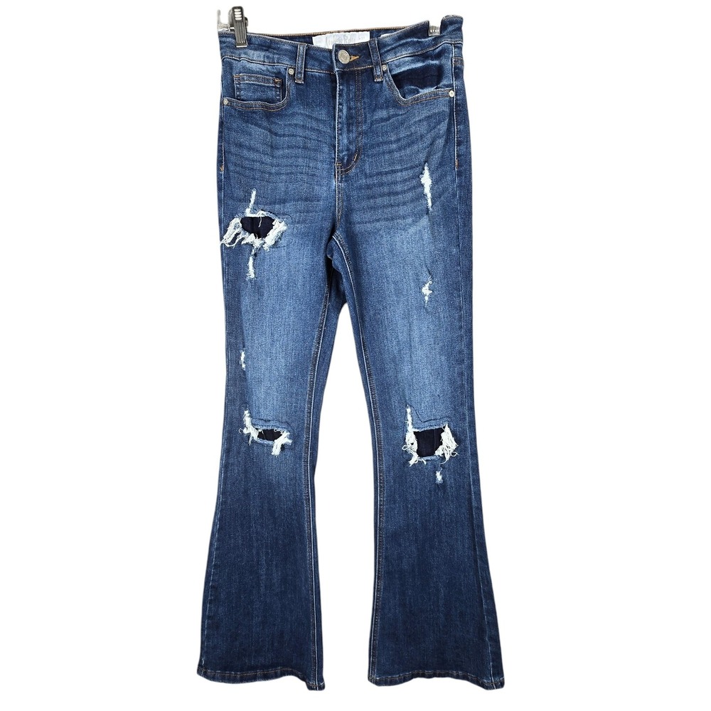 Indigo Rein Curvy Jeans Juniors 7 Blue High Rise Bootcut Distressed Stretch